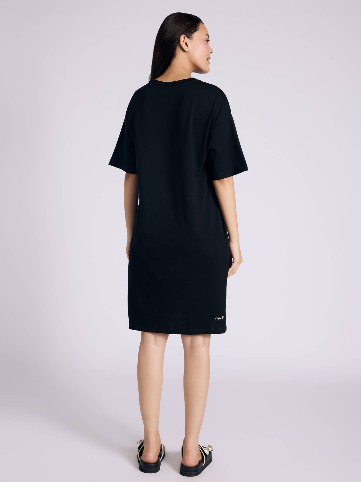 Breathe Cotton Relaxed Sleep Dress With Pockets Nys944 Black | D56 - view 5