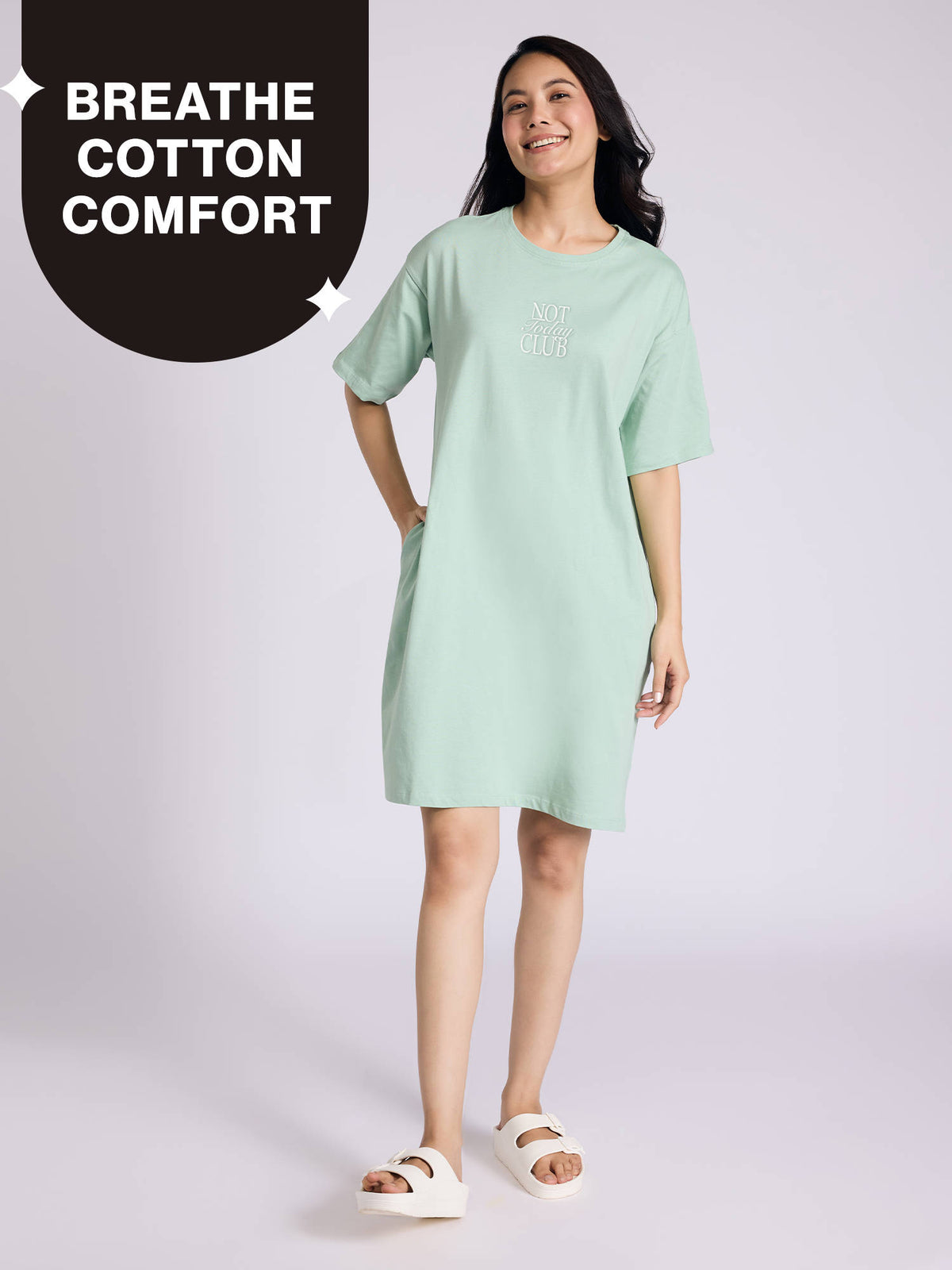 Breathe Cotton Relaxed Sleep Dress With Pockets Nys944 Black | D56 - view 13