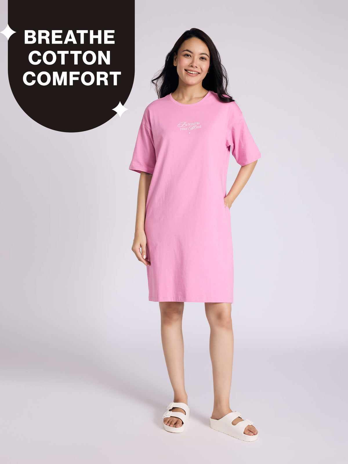 Breathe Cotton Relaxed Sleep Dress With Pockets Nys944 Black | D56 - view 7
