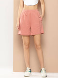 Women Cotton Polyester Regular Fit Athleisure Wear Peach Solid Shorts - view 1