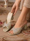 Women Gold Block Heel Sandals | H78 - view 1