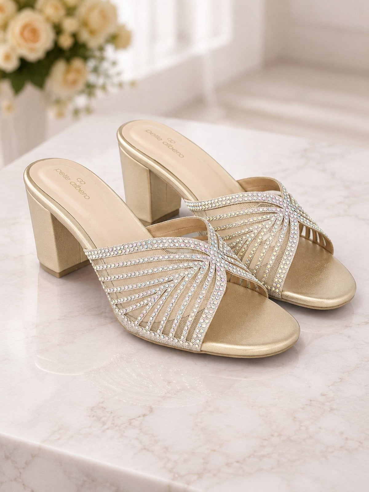Women Gold Block Heel Sandals | H78 - view 2