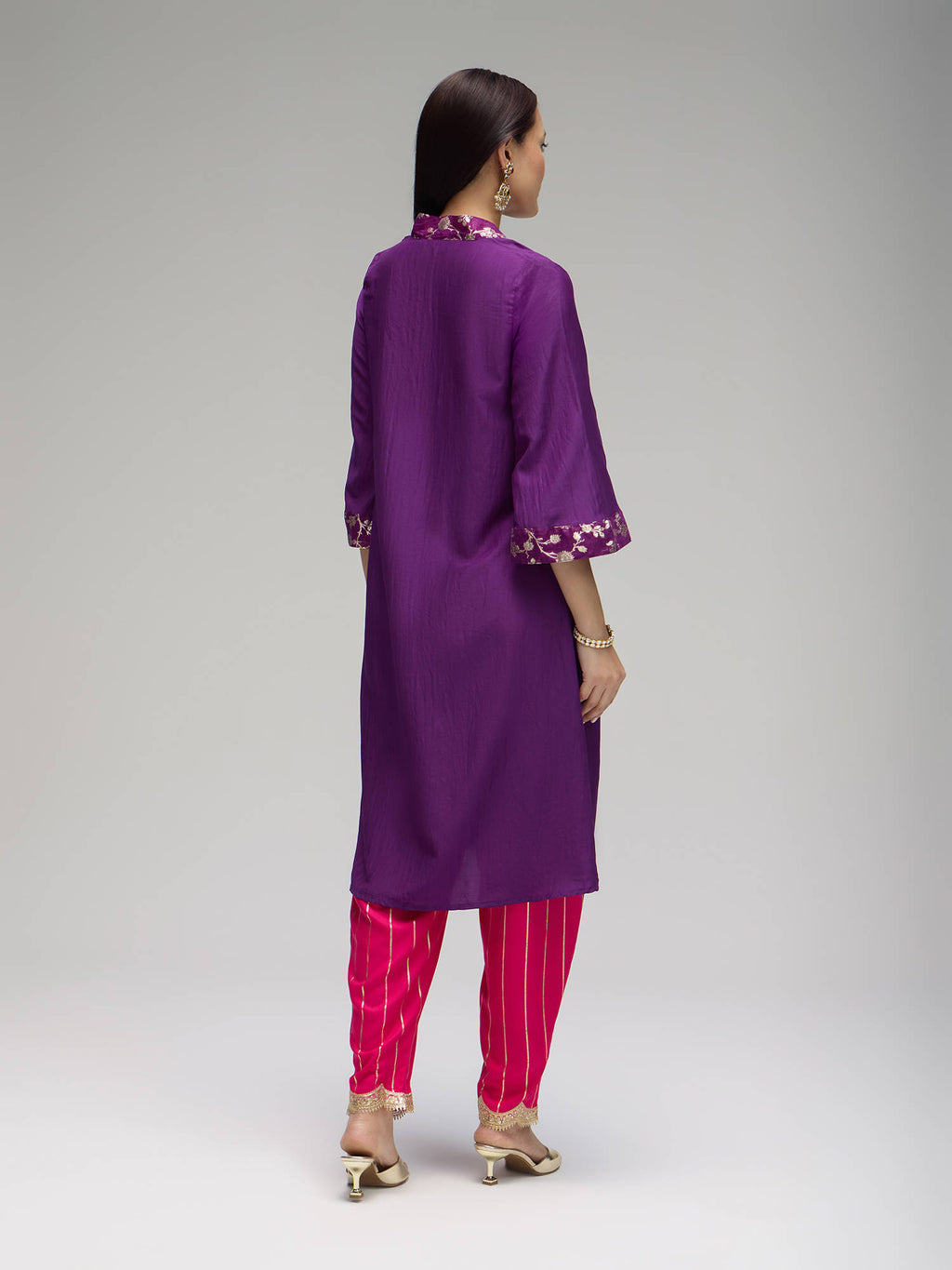 Purple Poly Silk Embellished Kurta Eastern Souk | FY93 - view 4