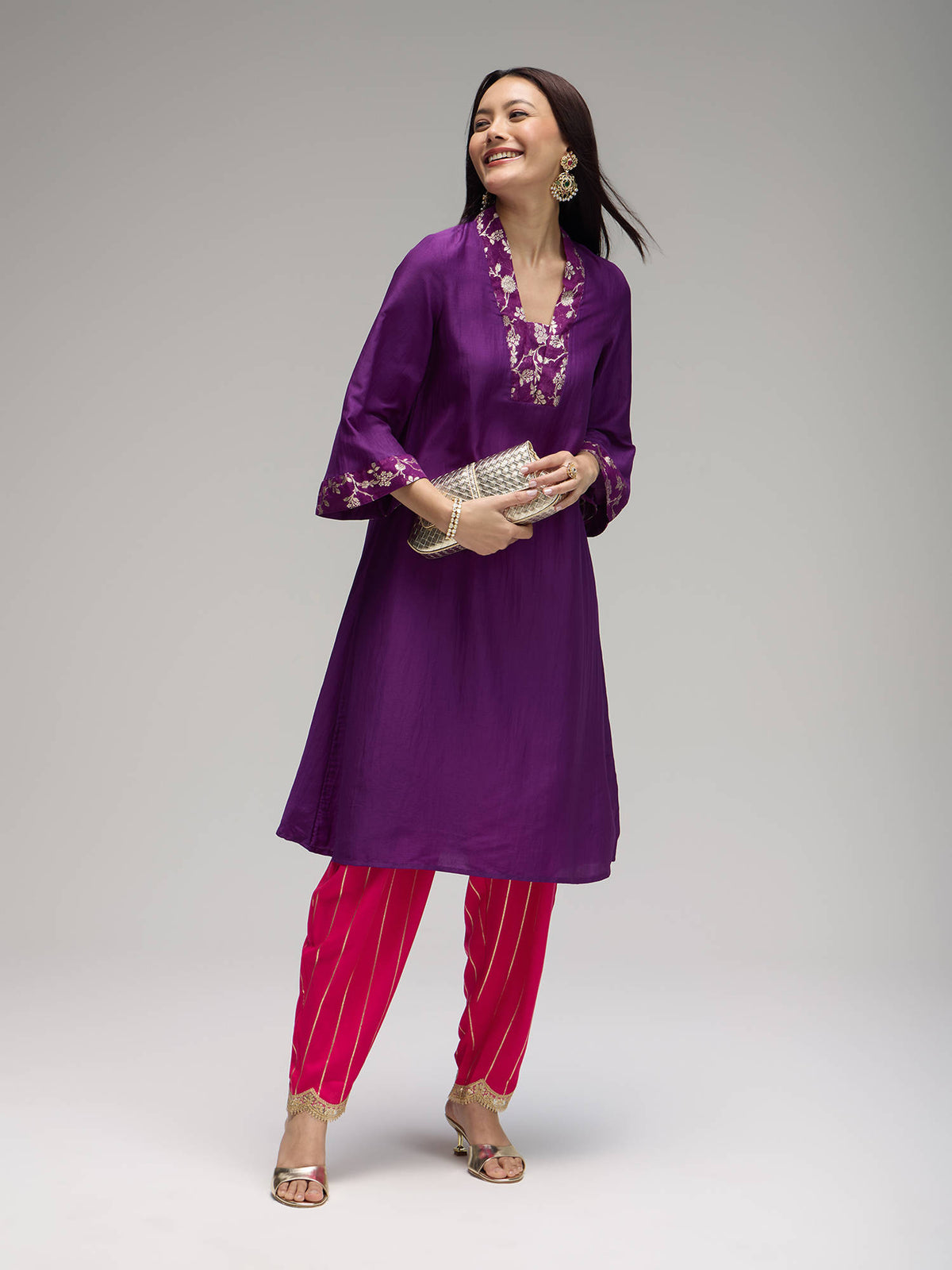 Purple Poly Silk Embellished Kurta Eastern Souk | FY93 - view 7