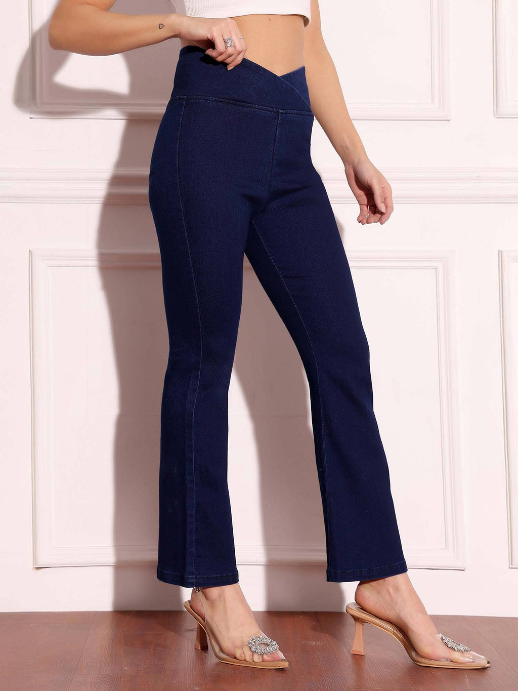 Navy Blue High Rise Clean Look Denim Bootcut Shaping Jeans | BT10 - view 3