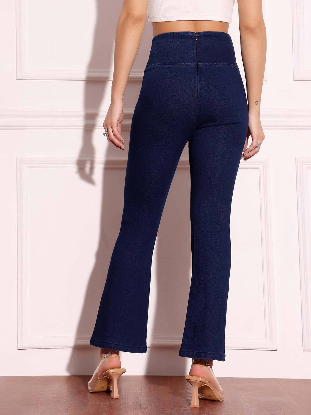 Navy Blue High Rise Clean Look Denim Bootcut Shaping Jeans | BT10 - view 4
