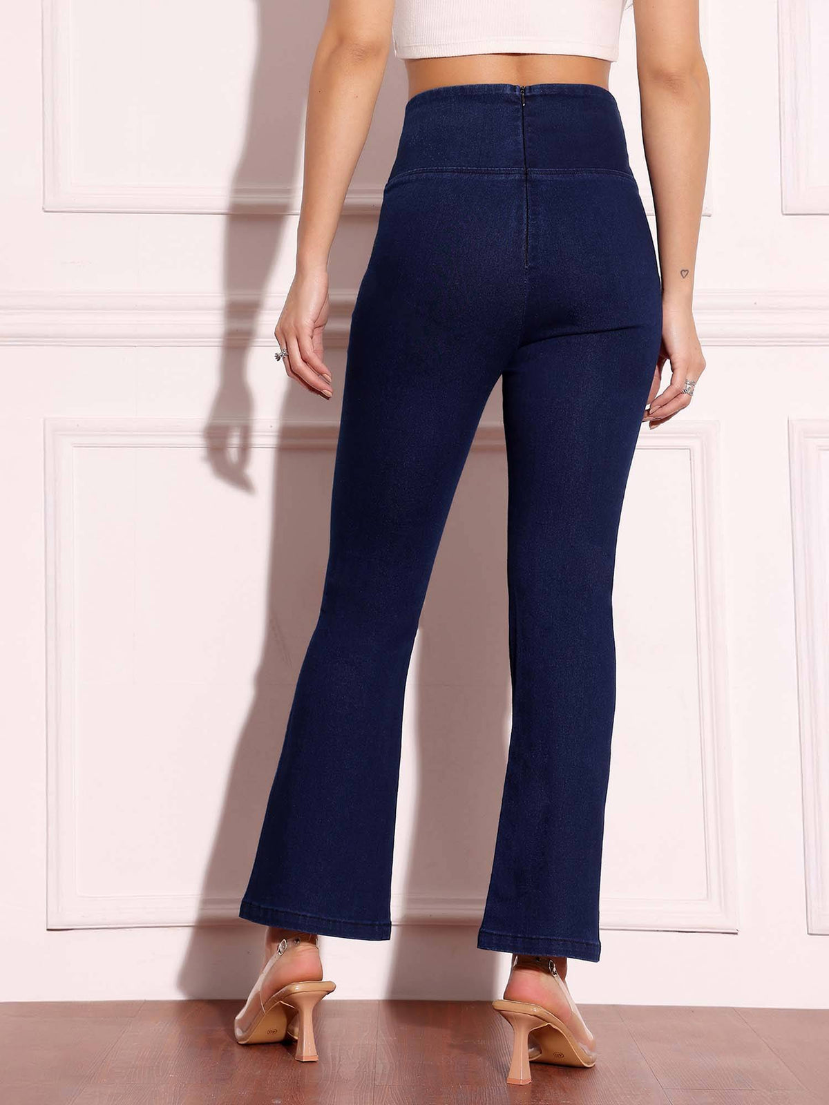 Navy Blue High Rise Clean Look Denim Bootcut Shaping Jeans | BT10 - view 4