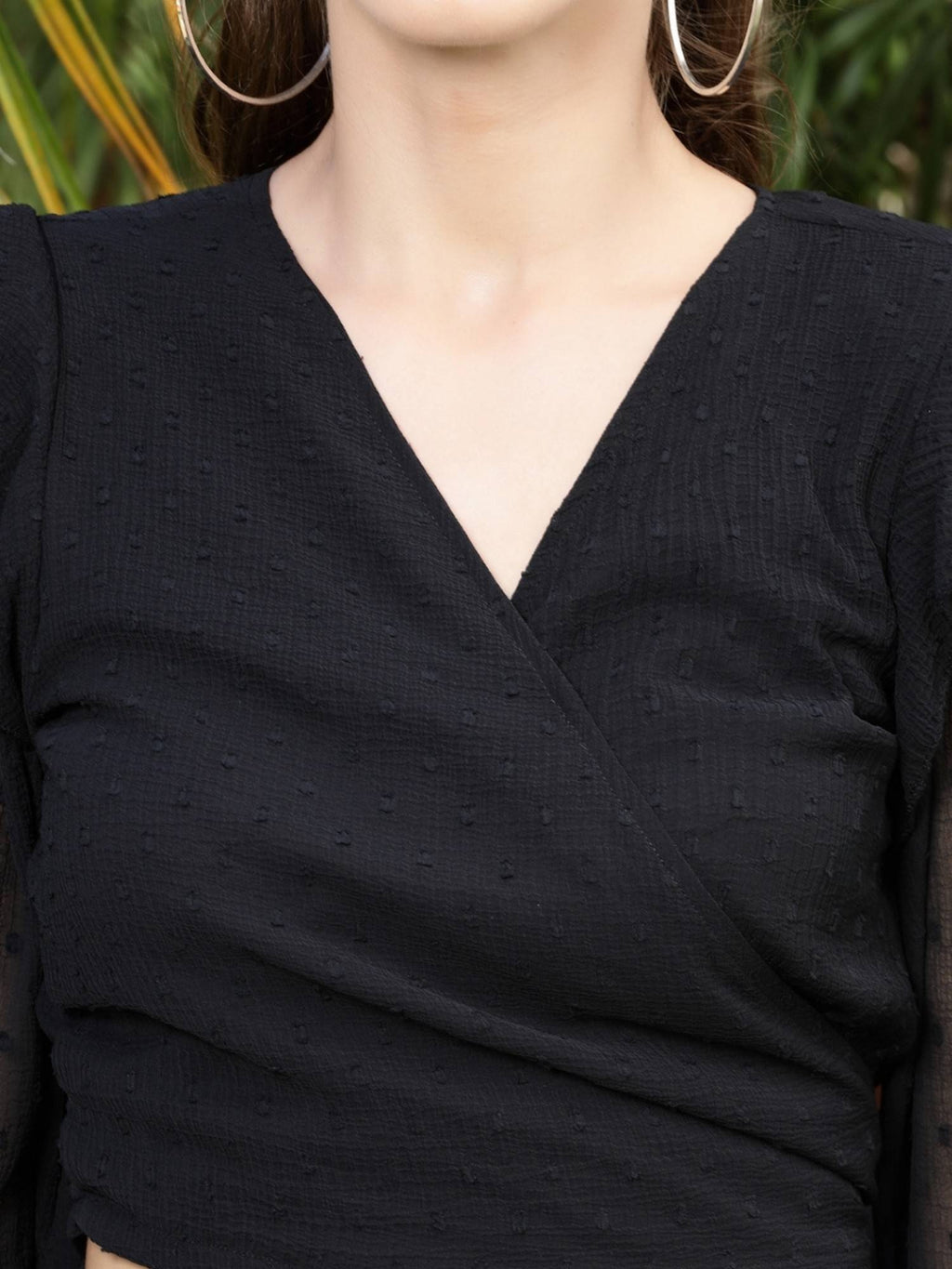 Black Solid V-Neck Crop Top | CT61 - view 4