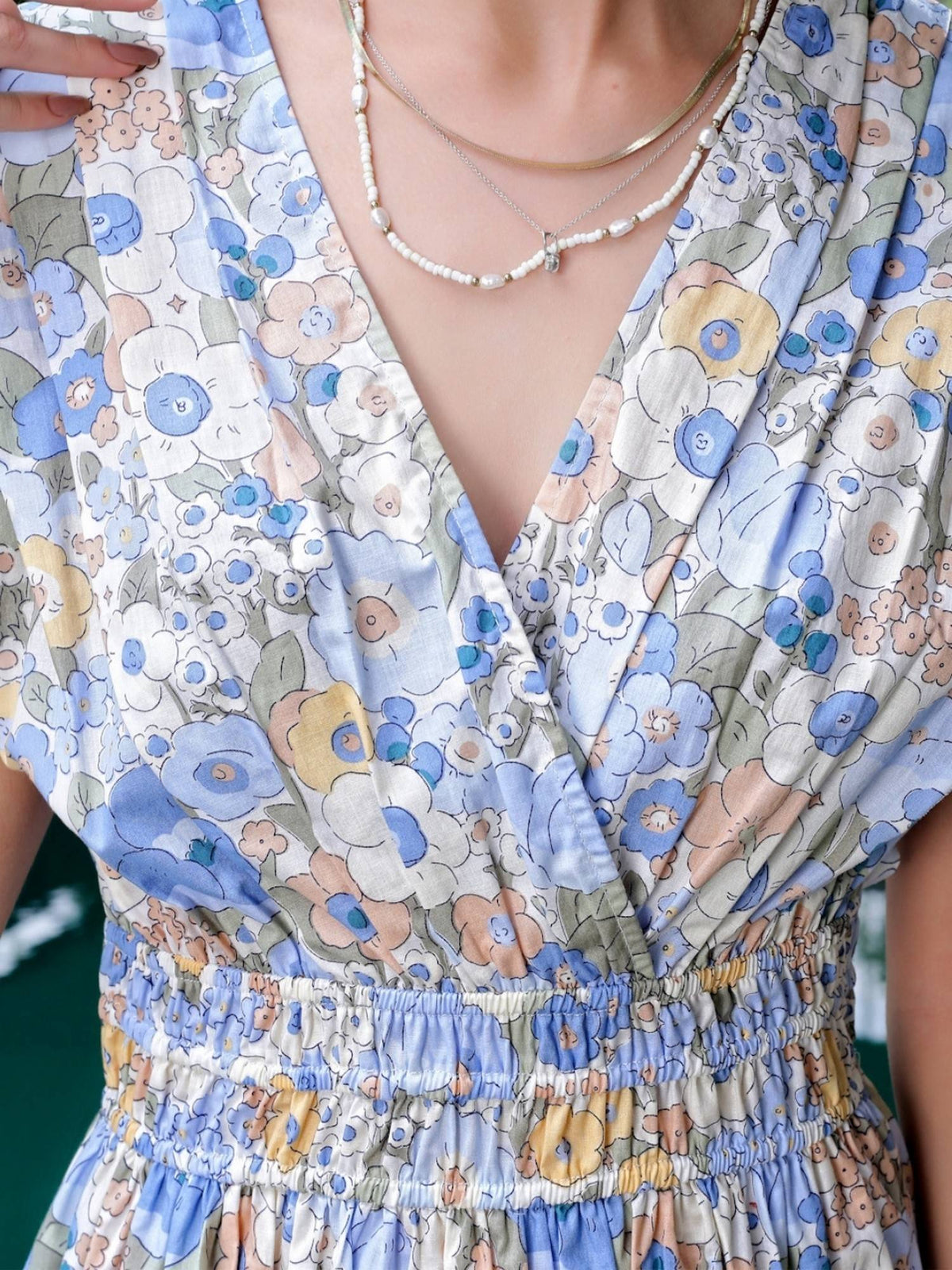 Women Blue Cotton Floral Flared Dress | D56 - view 4
