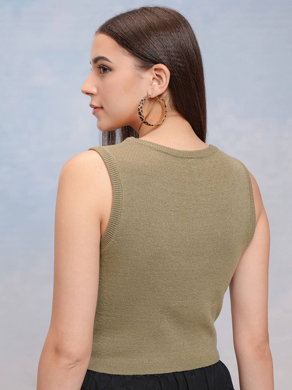 Khaki Square Neck Crop Tank Top | TT98 - view 3