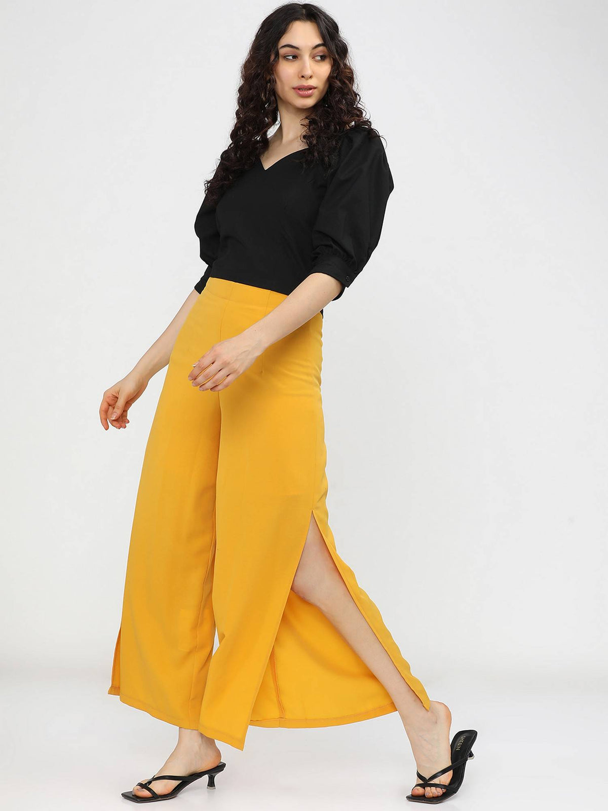 Black Solid Crop Top With Smocking Detail On Back | CT61 - view 5