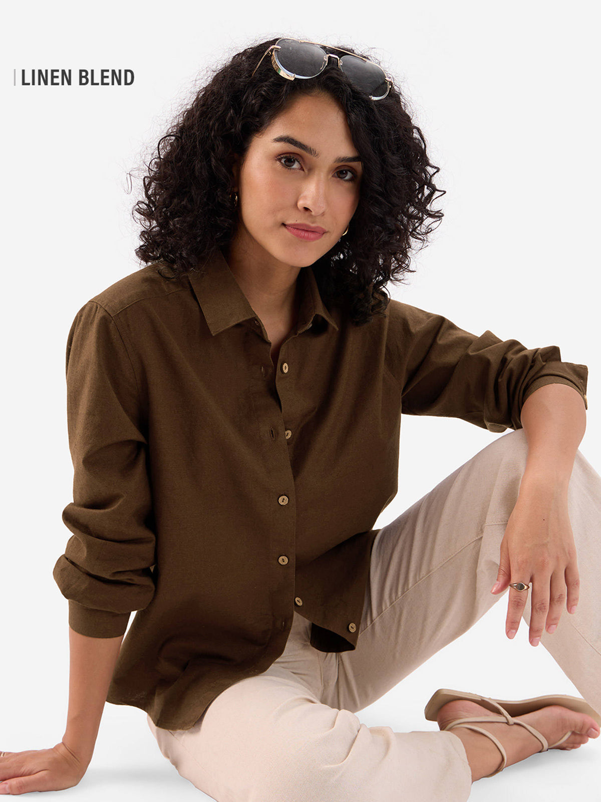 Cotton linen Chestnut Women Shirt | S67 - view 1