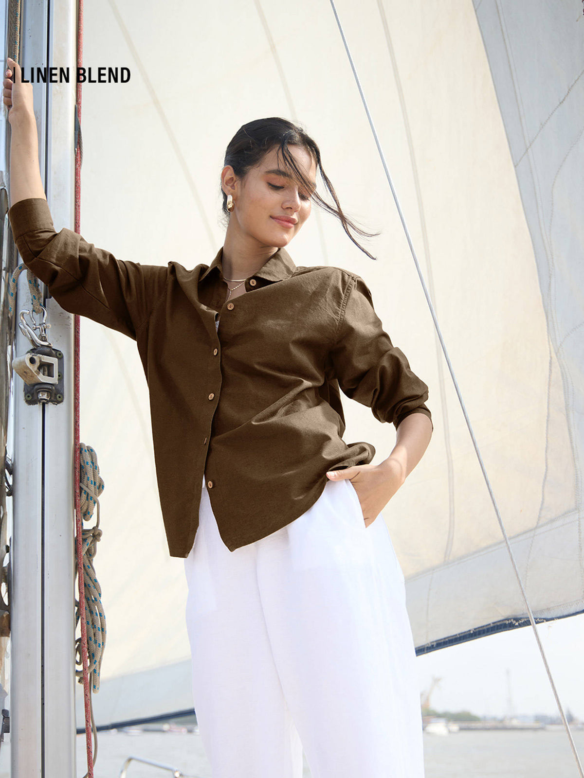 Cotton linen Chestnut Women Shirt | S67 - view 2