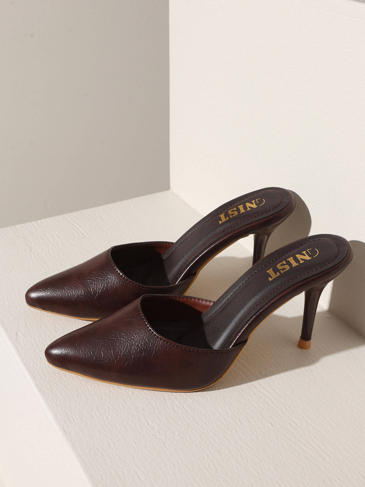 Classy Pointed Tan Stiletto Mules Heels | H78 - view 15