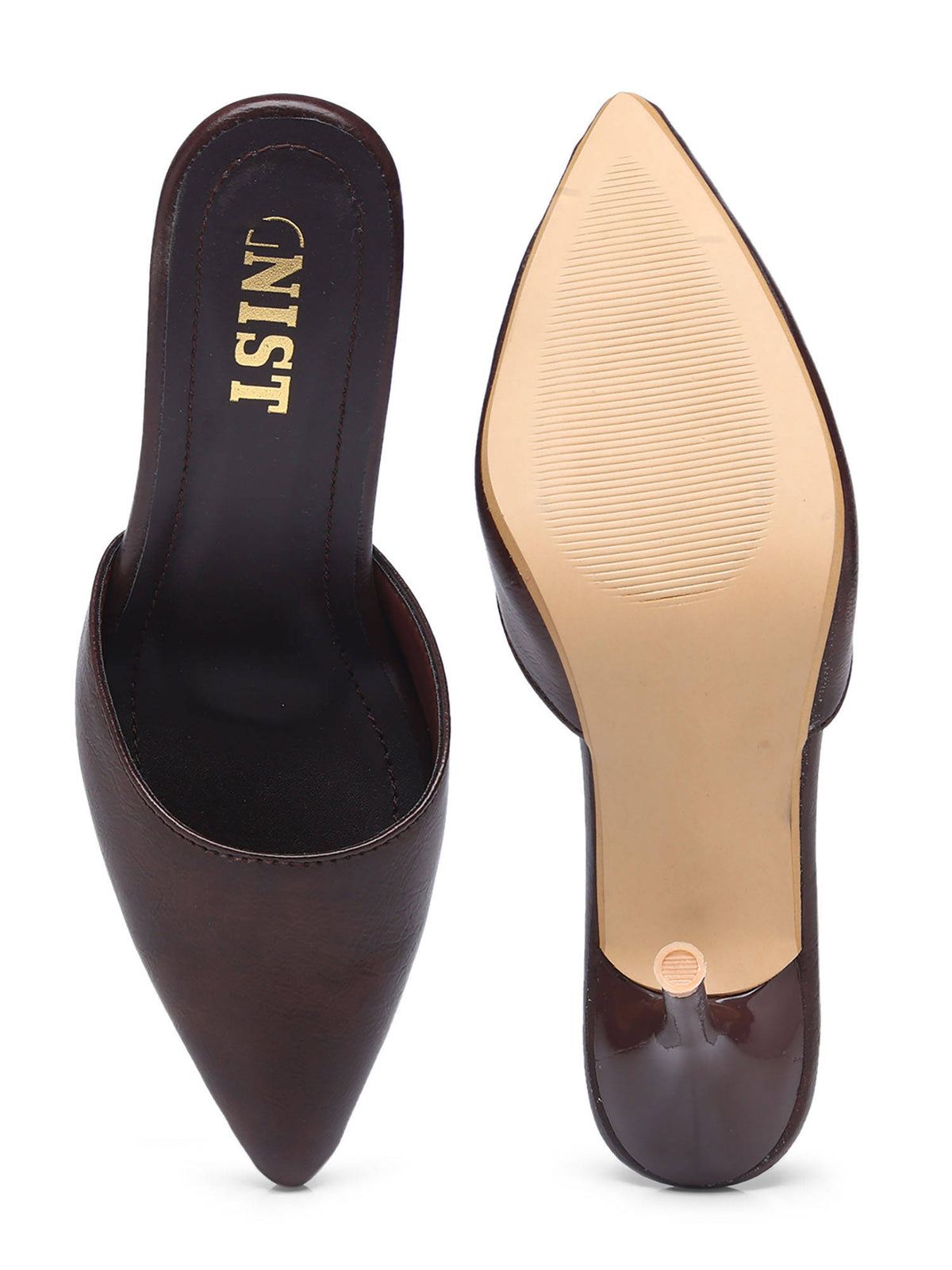 Classy Pointed Brown Stiletto Mules Heels | H78 - view 2