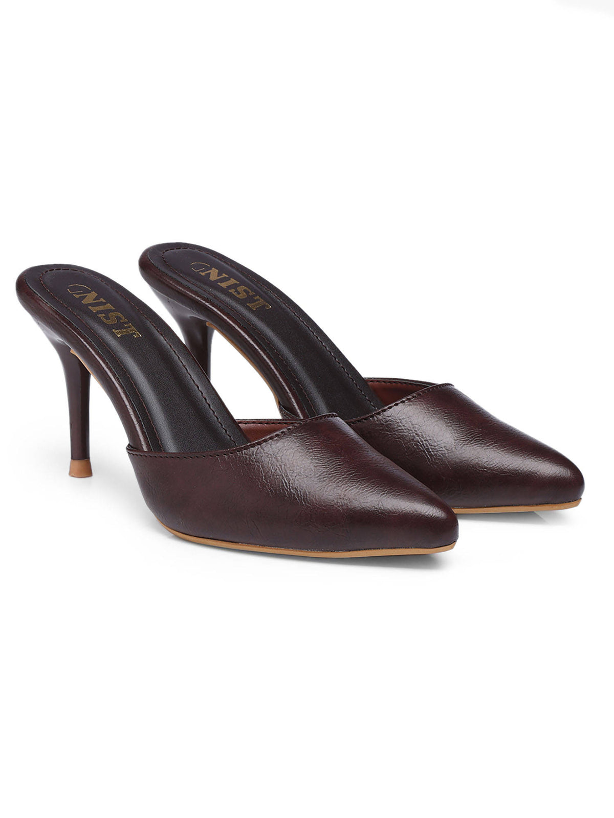 Classy Pointed Brown Stiletto Mules Heels | H78 - view 3