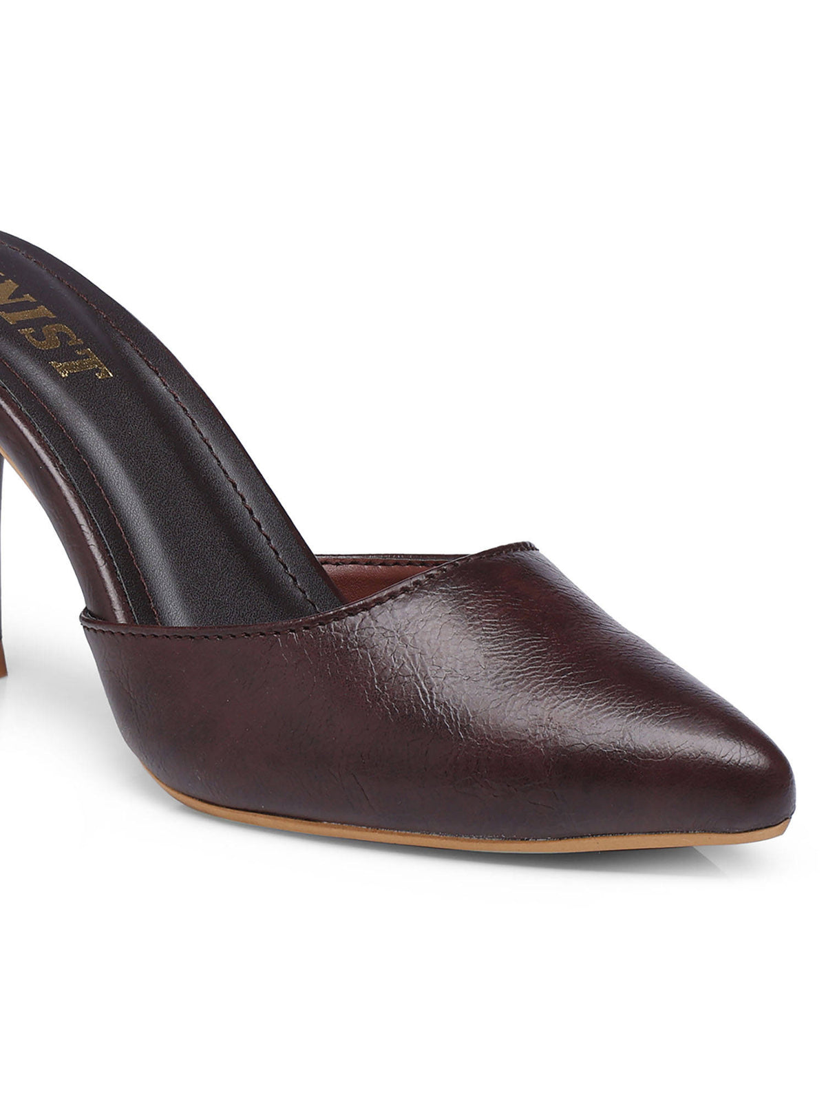 Classy Pointed Brown Stiletto Mules Heels | H78 - view 4