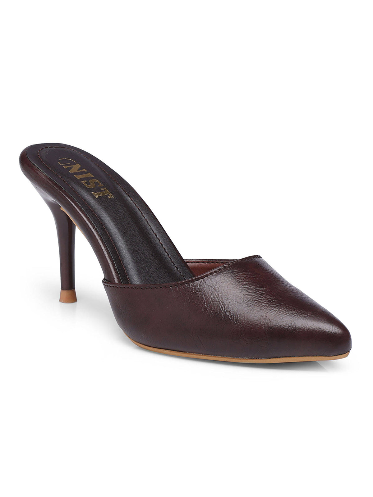 Classy Pointed Brown Stiletto Mules Heels | H78 - view 5