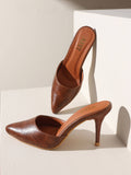 Classy Pointed Tan Stiletto Mules Heels | H78 - view 1