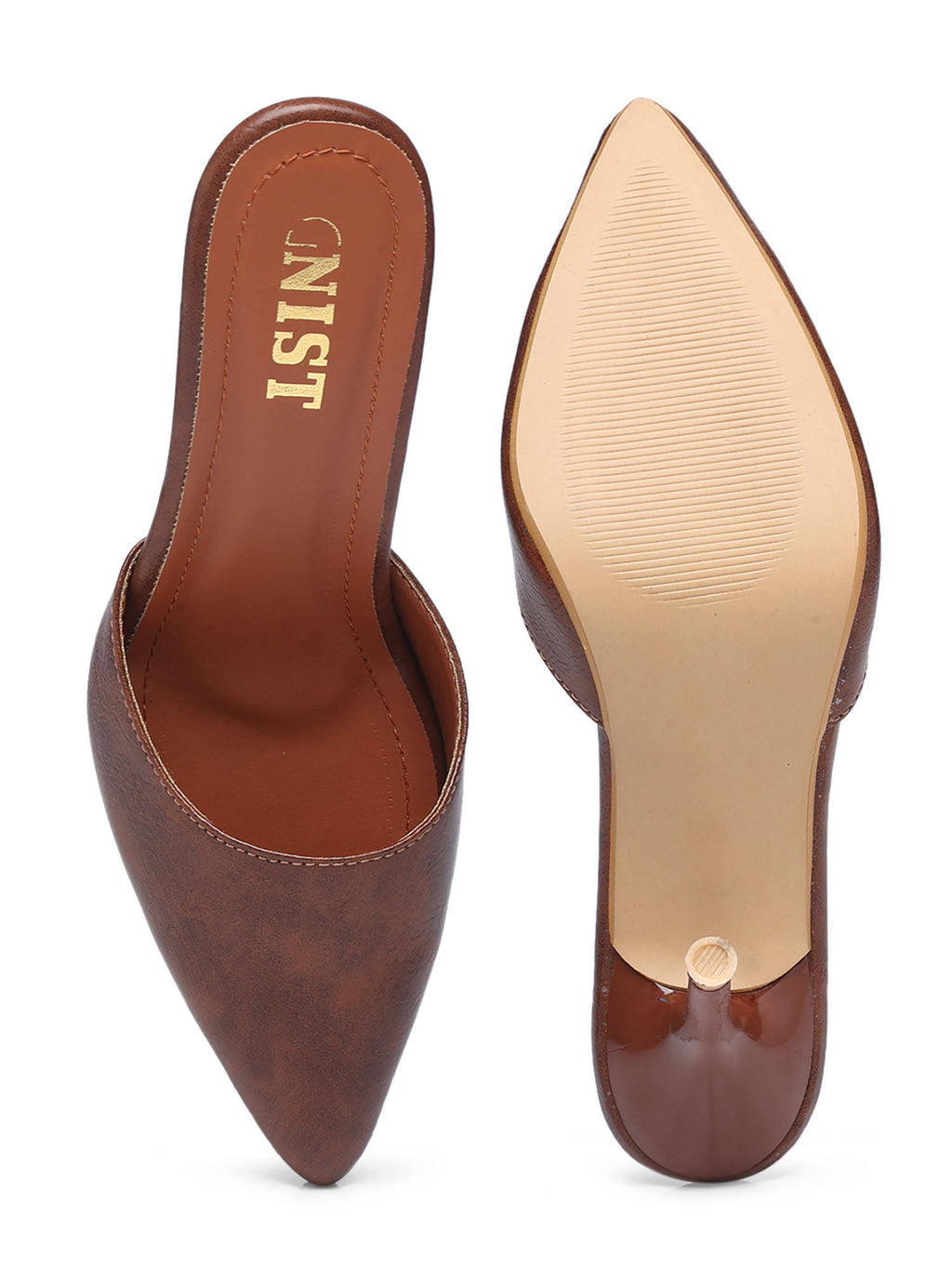 Classy Pointed Tan Stiletto Mules Heels | H78 - view 2