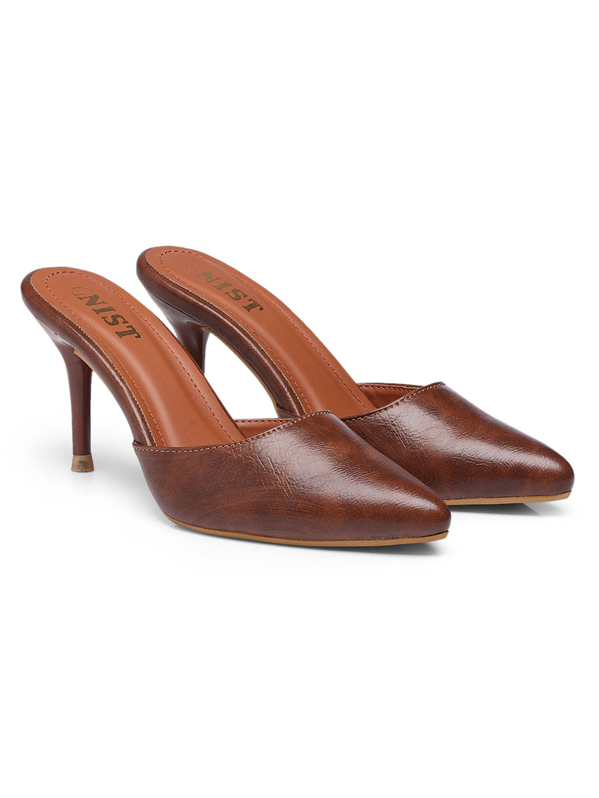 Classy Pointed Tan Stiletto Mules Heels | H78 - view 3
