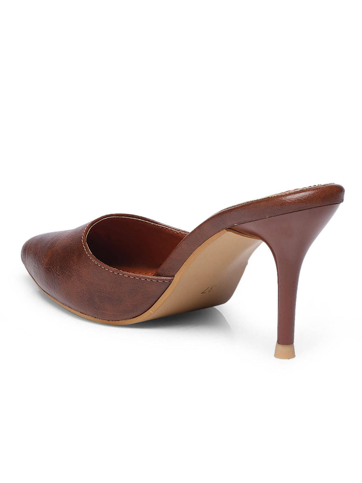 Classy Pointed Tan Stiletto Mules Heels | H78 - view 7