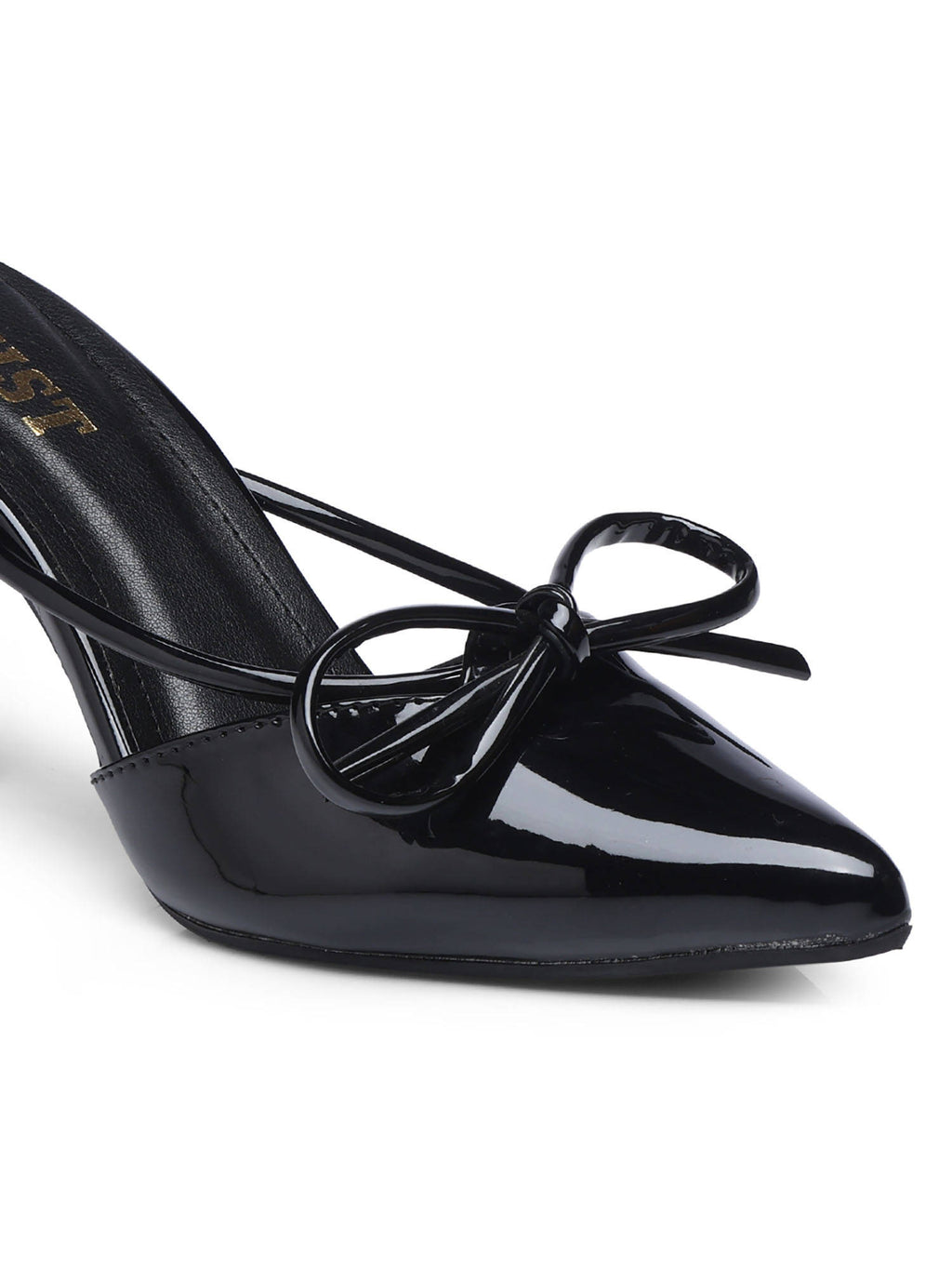 Pointed Bow Black Stiletto Mules Heels | H78 - view 4