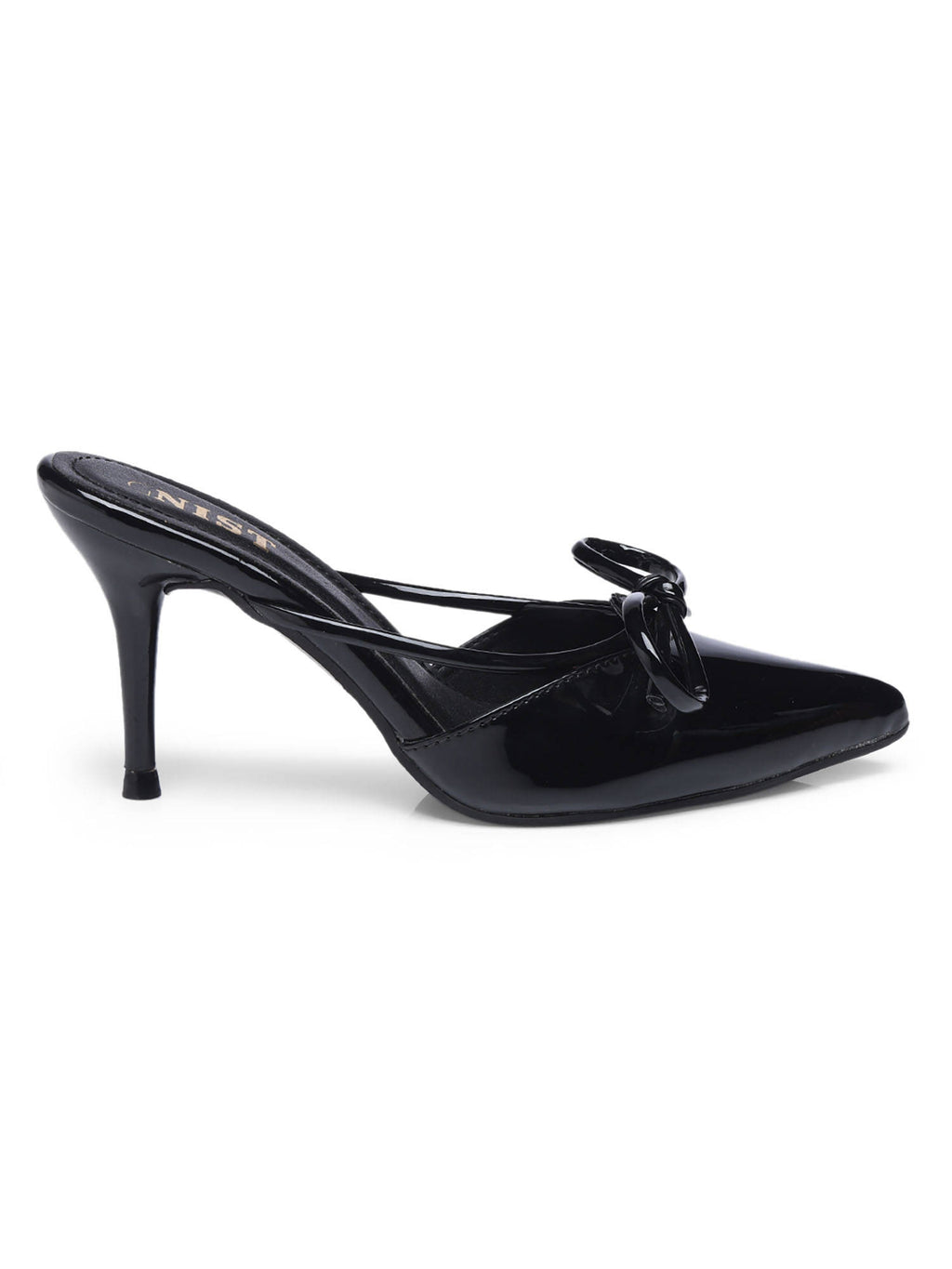 Pointed Bow Black Stiletto Mules Heels | H78 - view 6