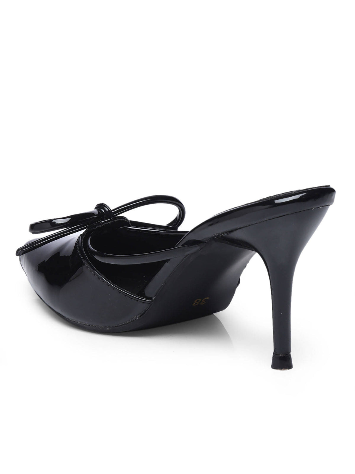 Pointed Bow Black Stiletto Mules Heels | H78 - view 7