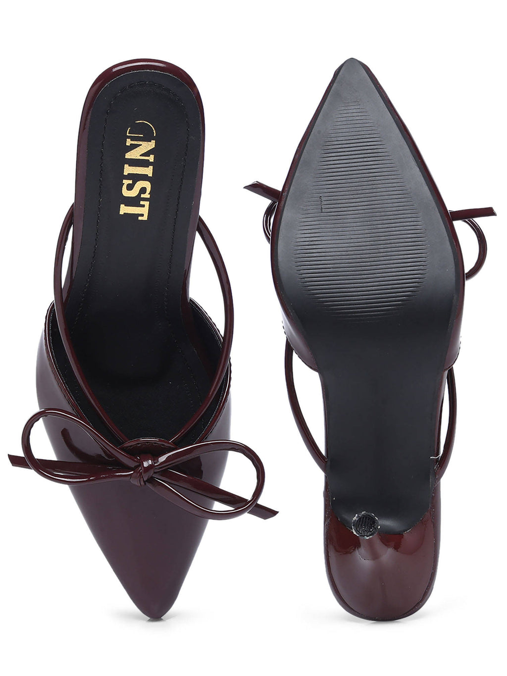 Pointed Bow Burgundy Stiletto Mules Heels | H78 - view 2