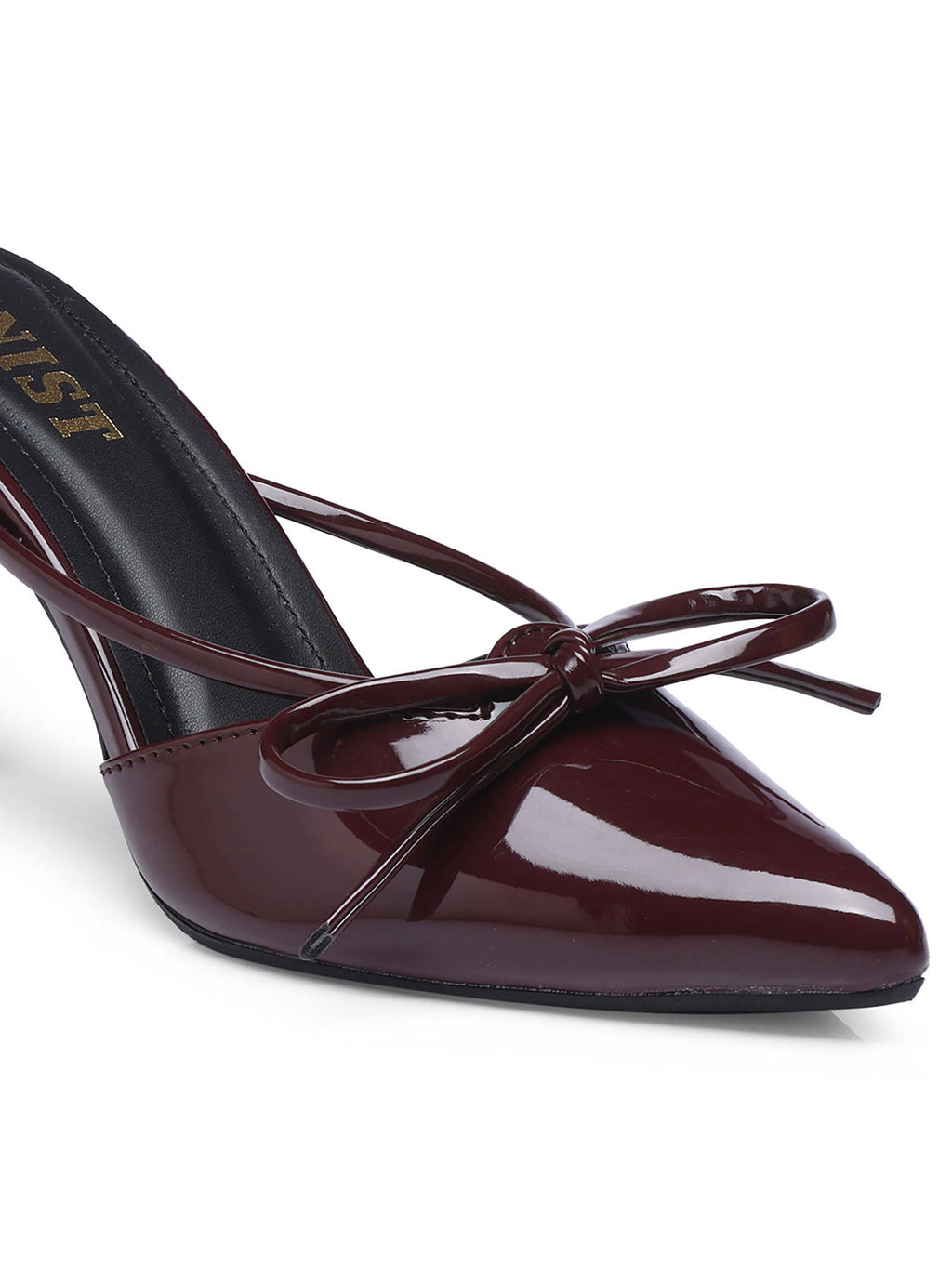 Pointed Bow Burgundy Stiletto Mules Heels | H78 - view 4