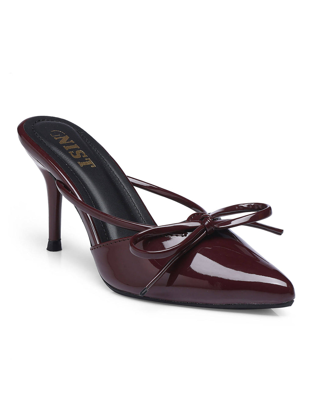 Pointed Bow Burgundy Stiletto Mules Heels | H78 - view 5