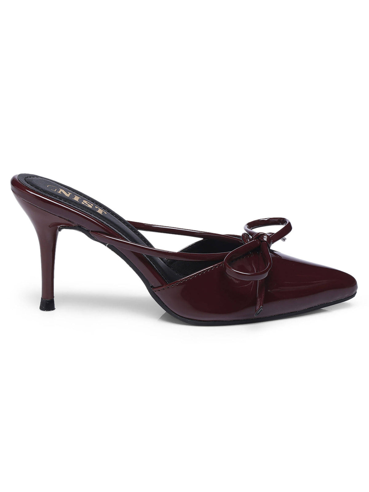 Pointed Bow Burgundy Stiletto Mules Heels | H78 - view 6
