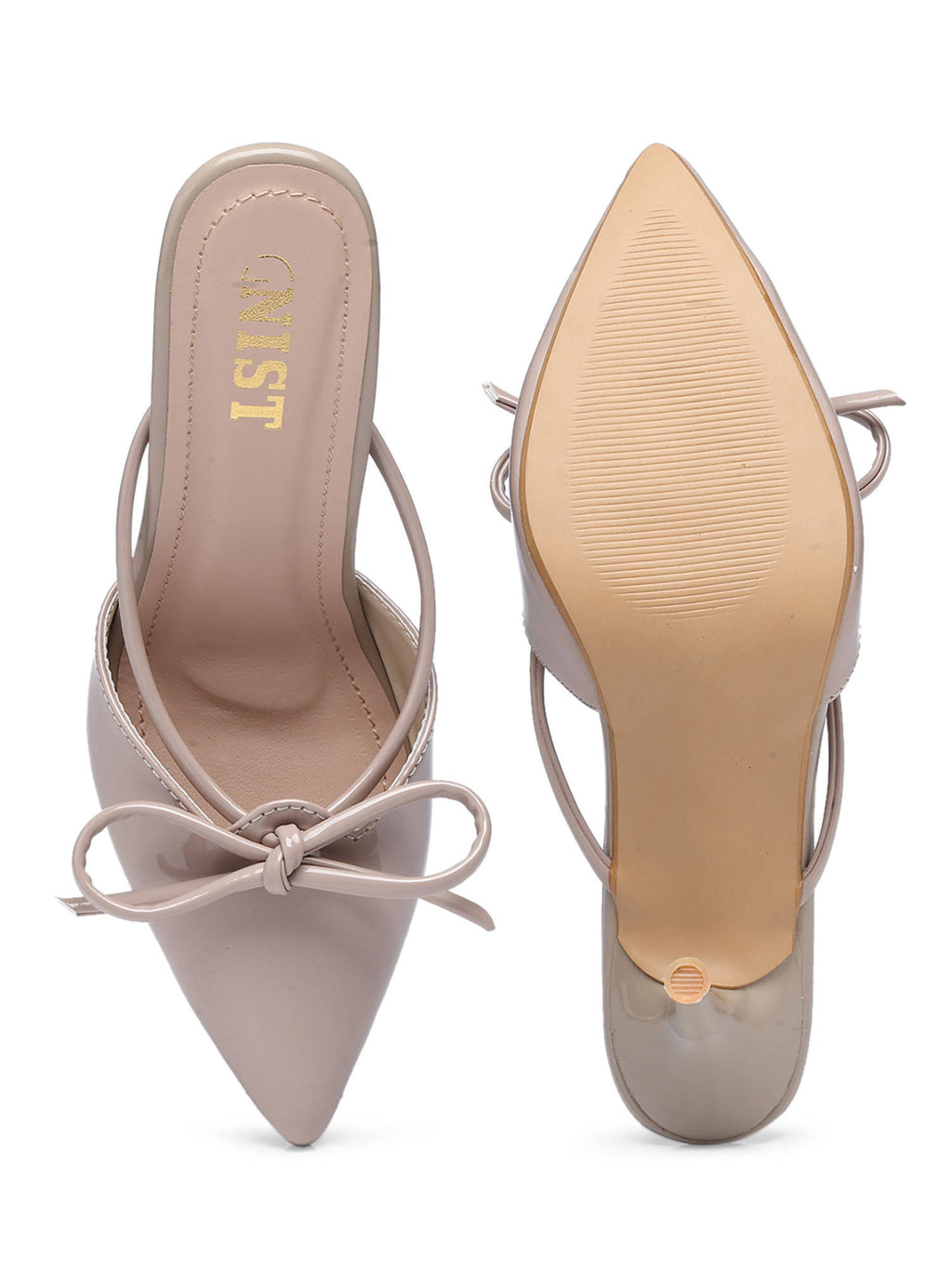 Pointed Bow Nude Stiletto Mules Heels | H78 - view 2