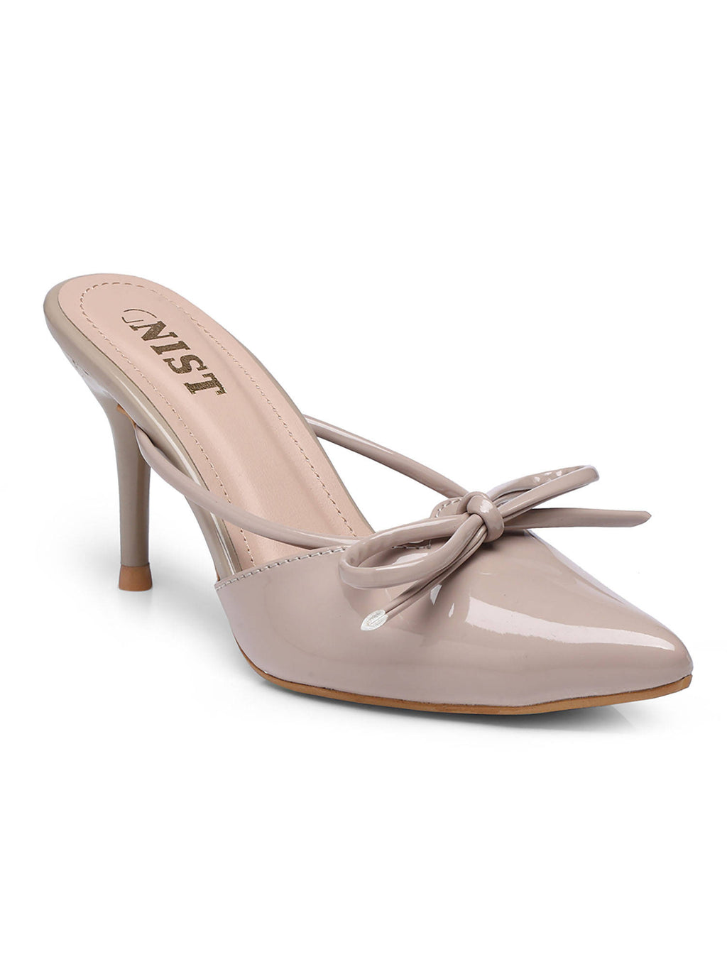 Pointed Bow Nude Stiletto Mules Heels | H78 - view 5