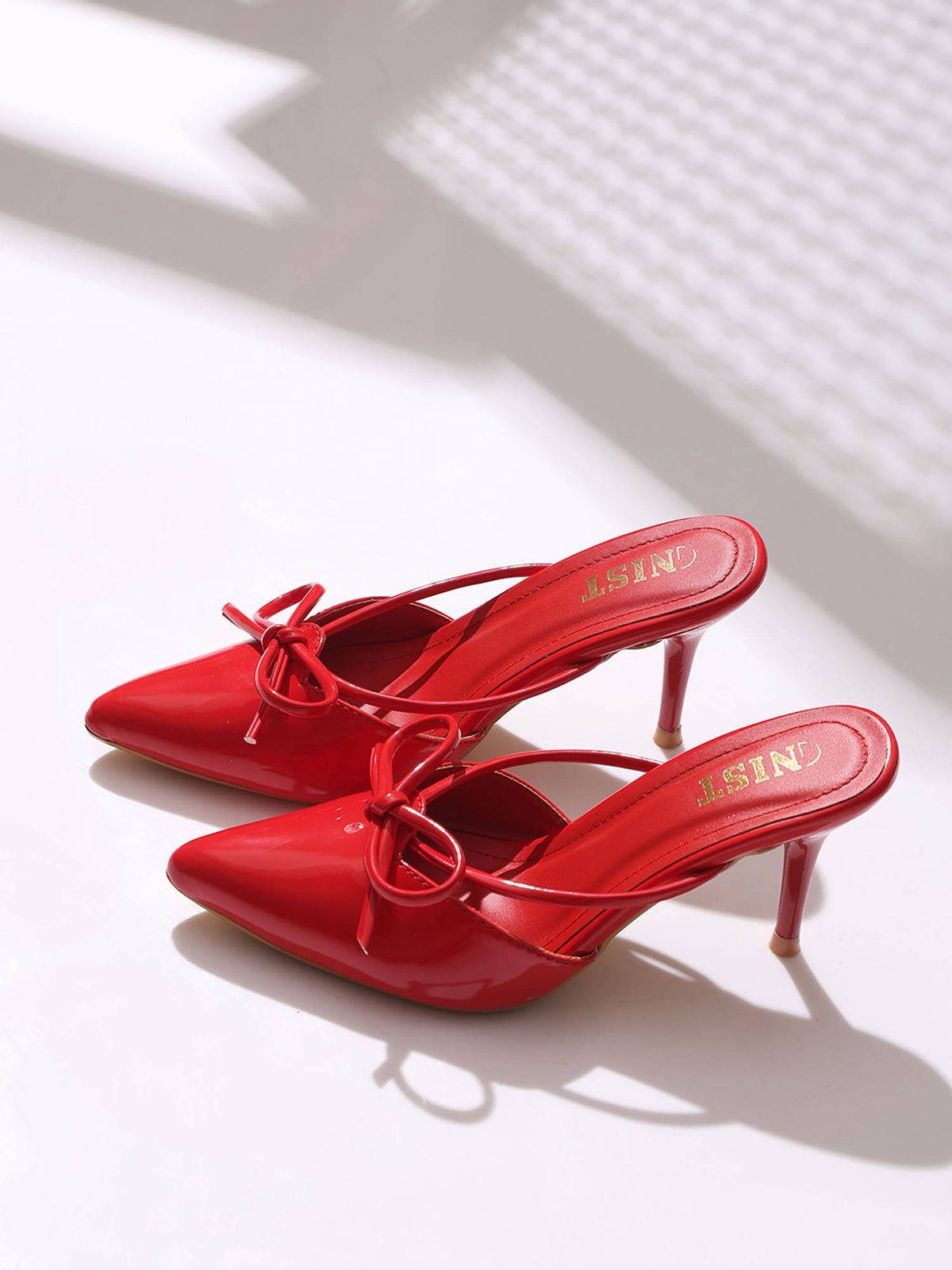 Pointed Bow Burgundy Stiletto Mules Heels | H78 - view 8
