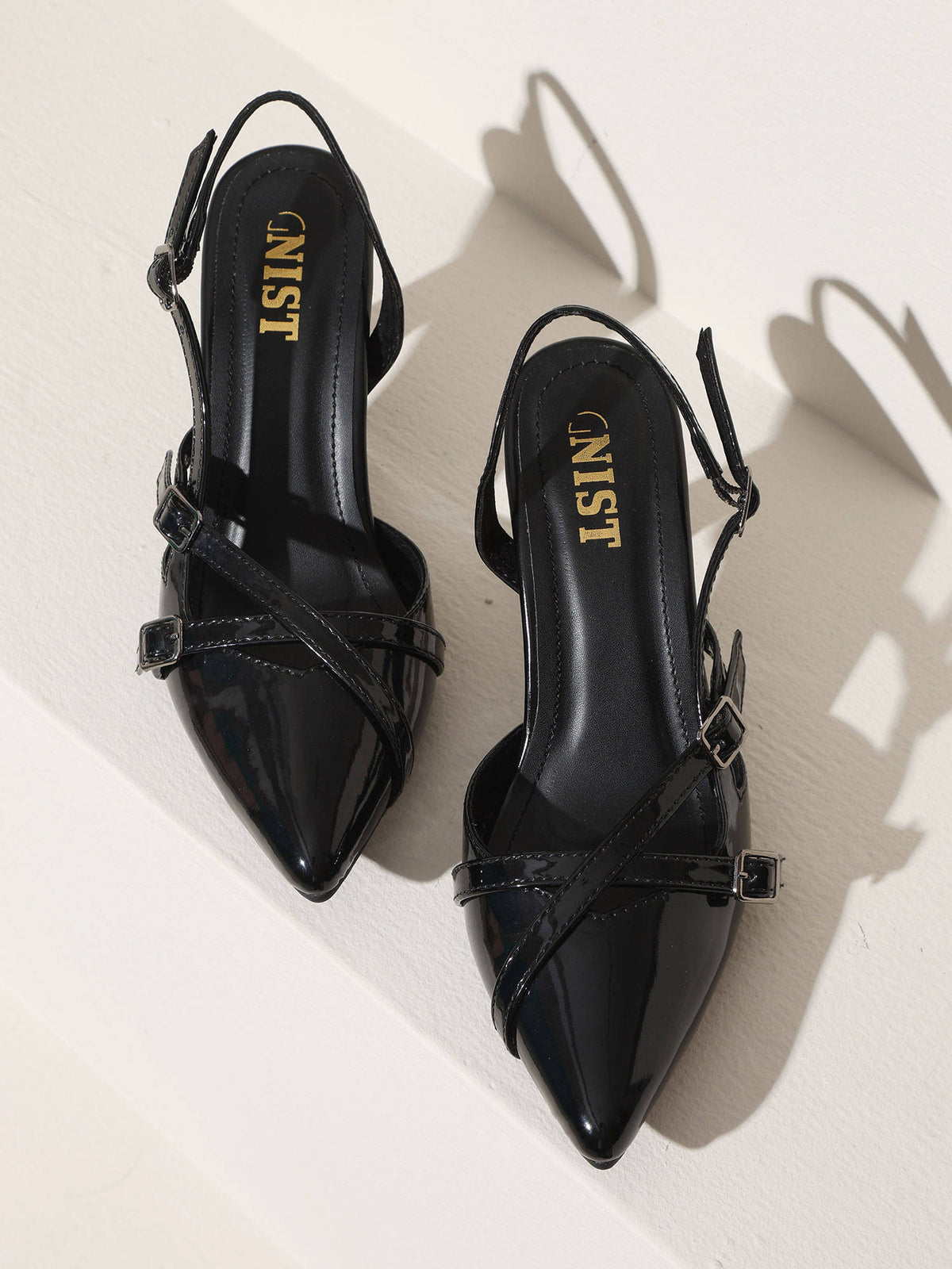 Structured Pointed Black Kitten Mules Heels | H78 - view 1