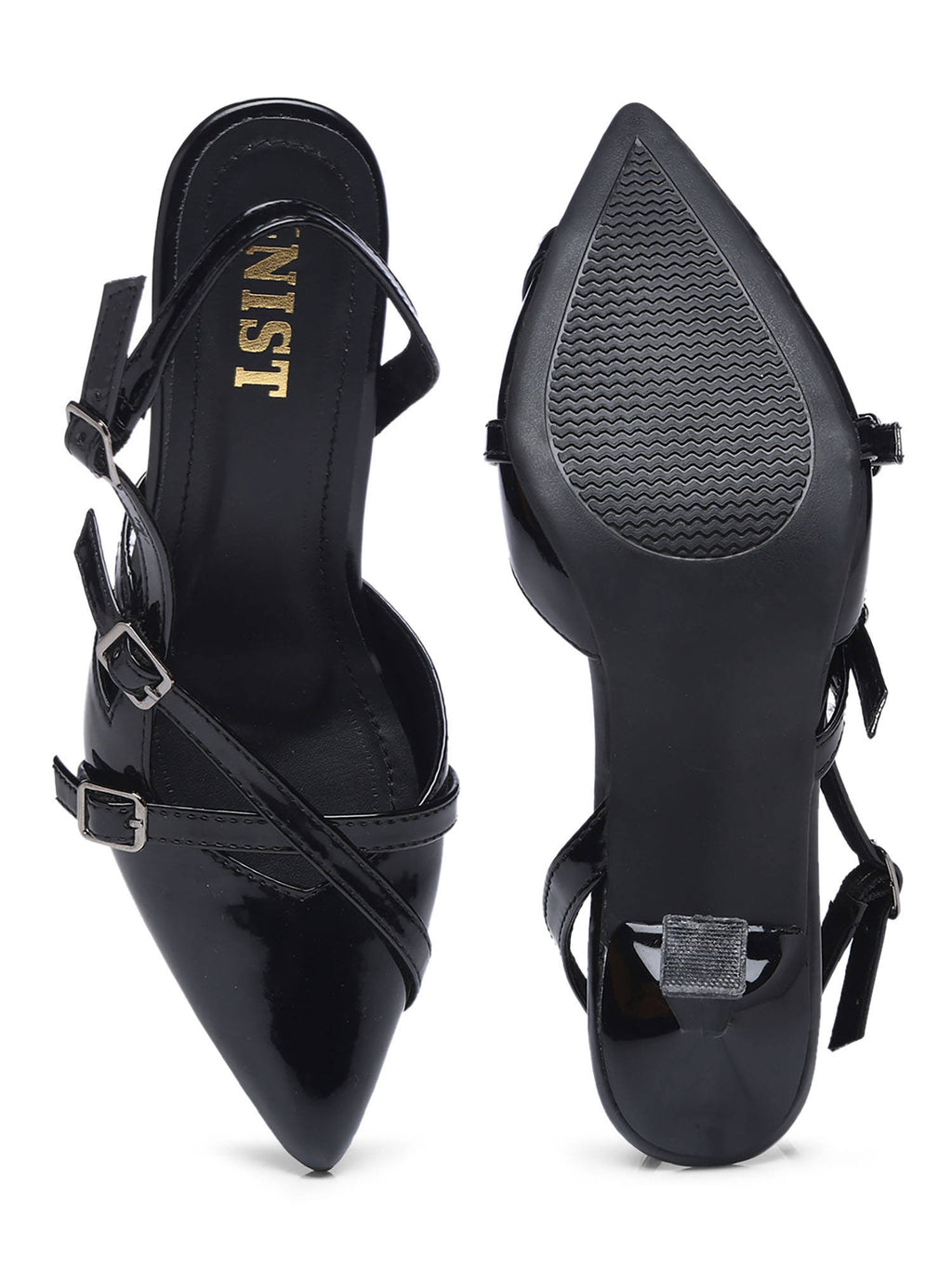 Structured Pointed Black Kitten Mules Heels | H78 - view 2