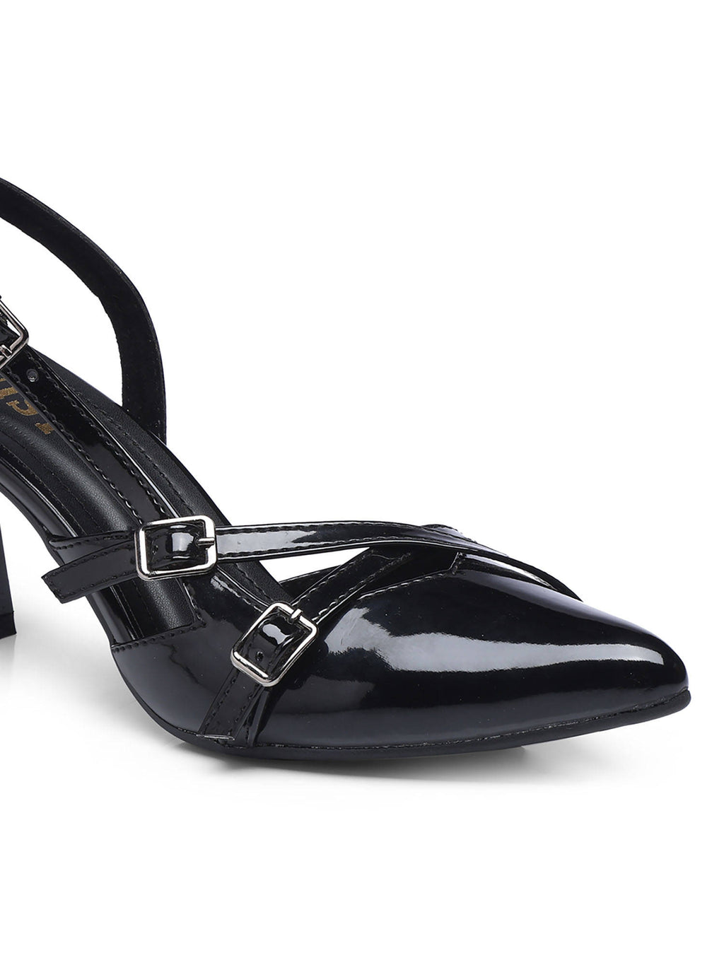 Structured Pointed Black Kitten Mules Heels | H78 - view 4