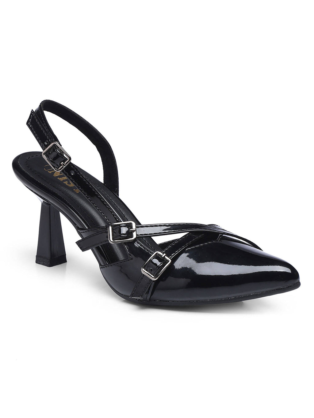 Structured Pointed Black Kitten Mules Heels | H78 - view 5