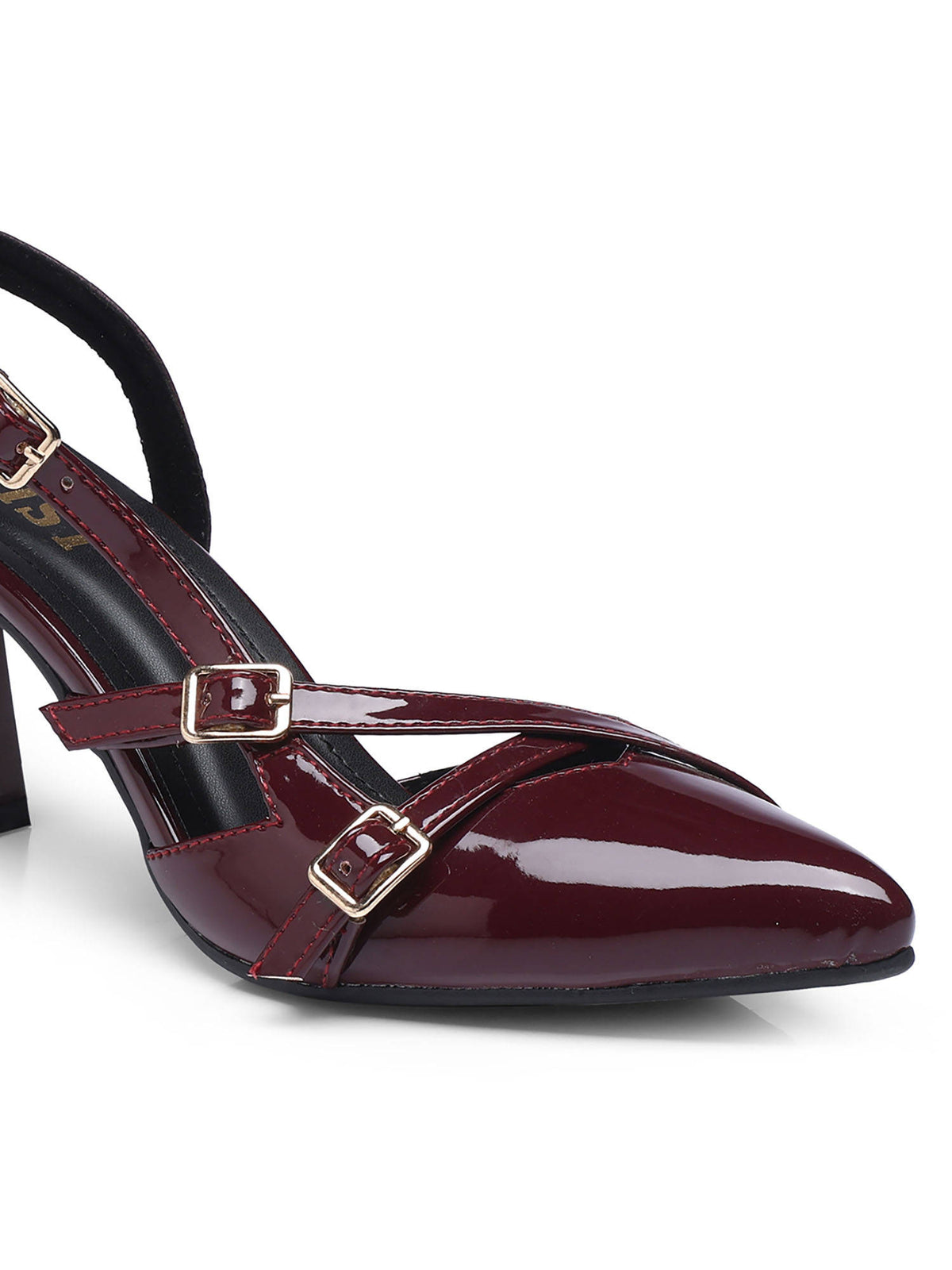 Structured Pointed Burgundy Kitten Mules Heels | H78 - view 4
