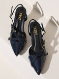 Structured Pointed Black Kitten Mules Heels | H78 - view 15