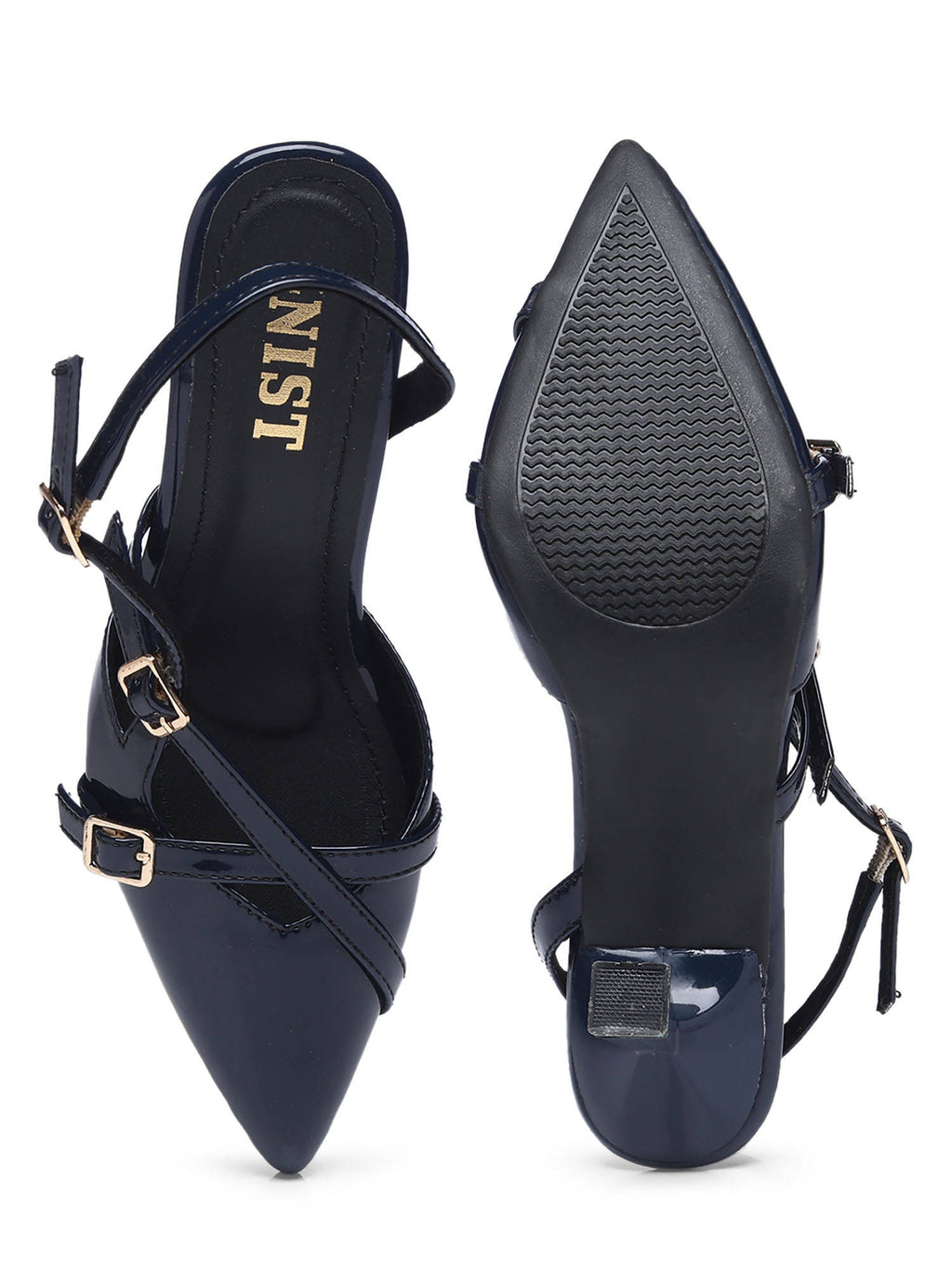 Structured Pointed Black Kitten Mules Heels | H78 - view 16
