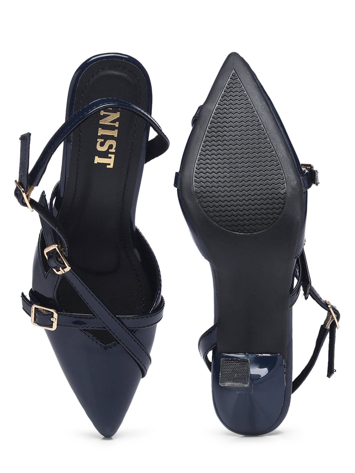 Structured Pointed Black Kitten Mules Heels | H78 - view 16