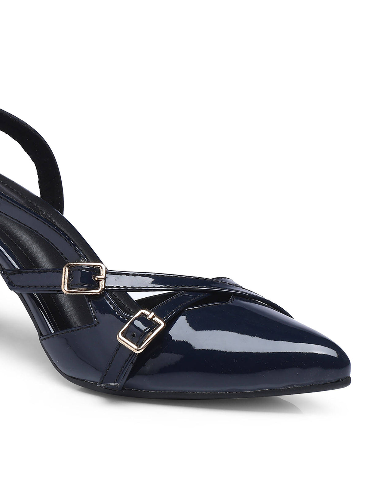 Structured Pointed Black Kitten Mules Heels | H78 - view 18