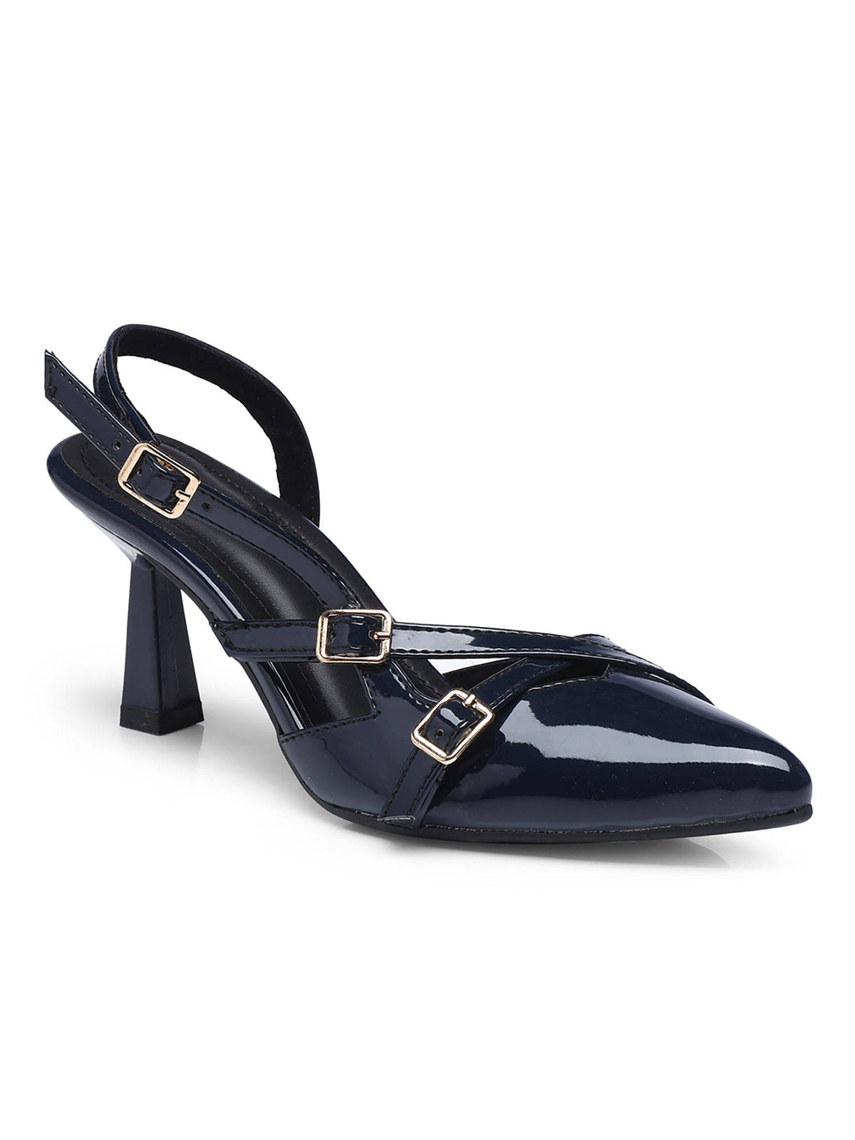 Structured Pointed Black Kitten Mules Heels | H78 - view 19