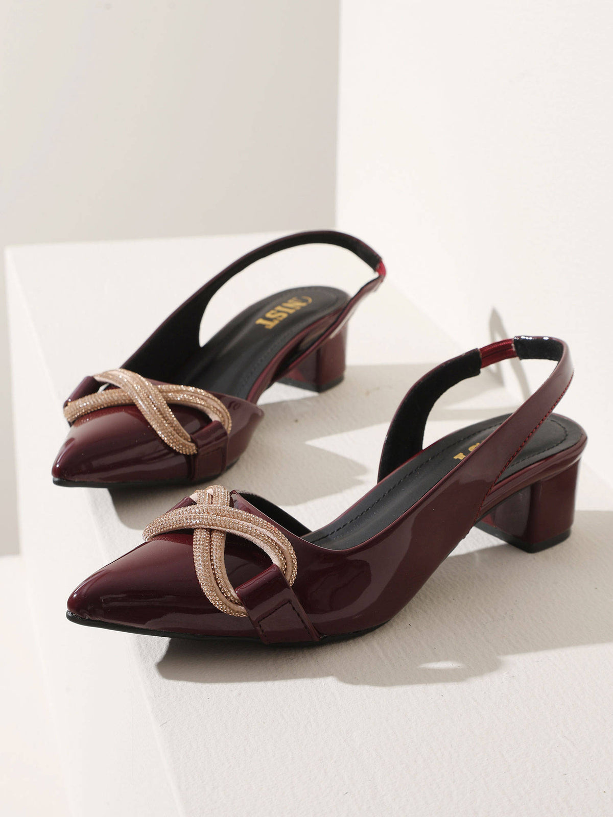 Embellished Pointed White Block Mules Heels | H78 - view 8