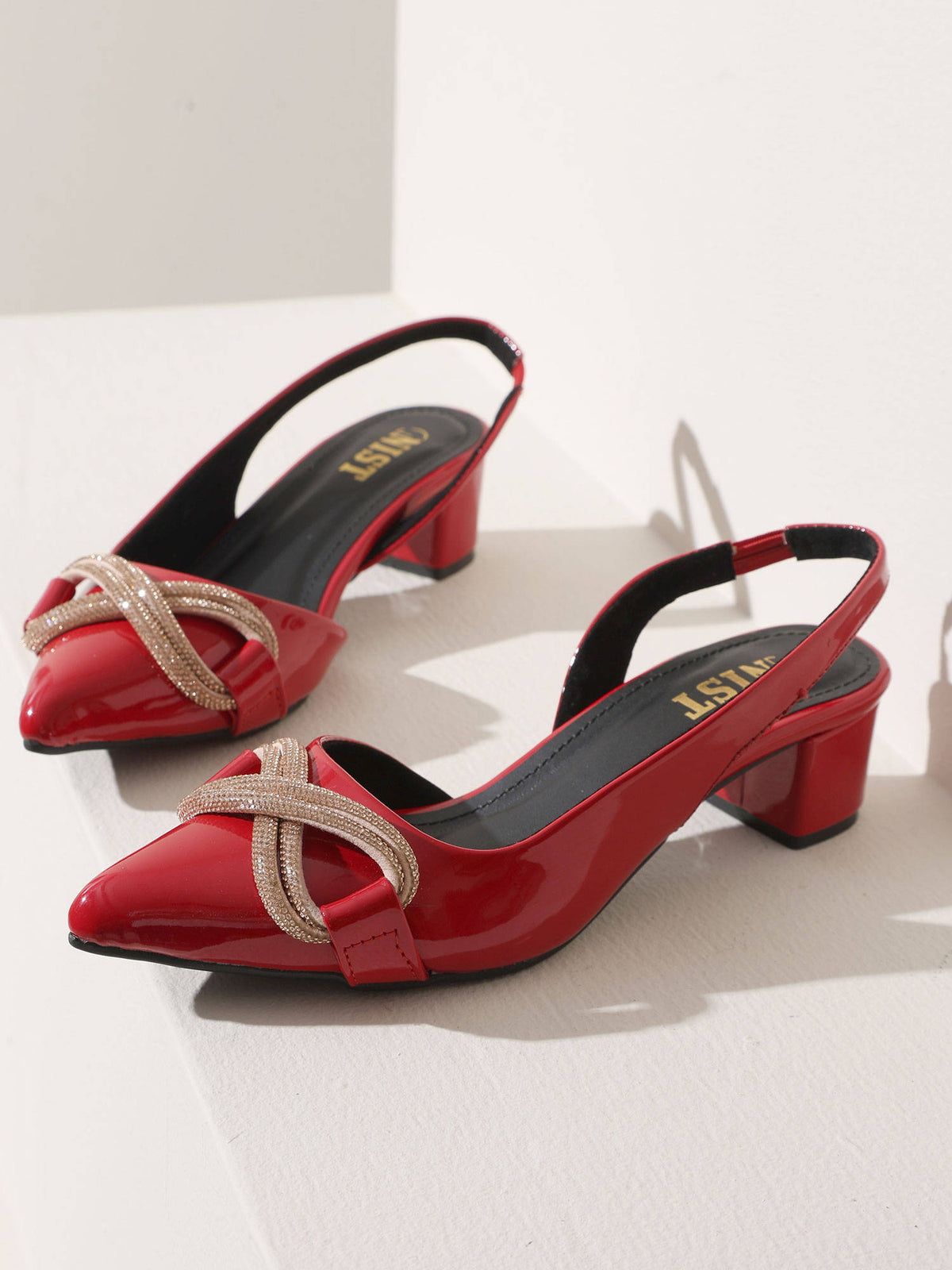 Embellished Pointed White Block Mules Heels | H78 - view 15