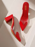 Love Pointed Red Block Mules Heels | H78 - view 1