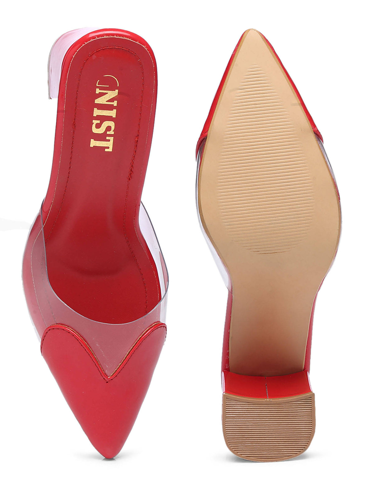 Love Pointed Red Block Mules Heels | H78 - view 2
